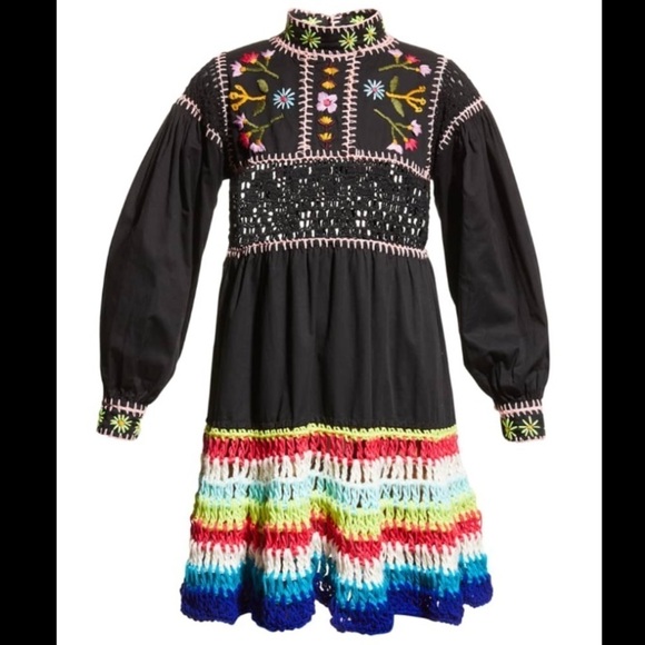 Celia B crochet SCARLETT long sleeve embroidered mini DRESS XS black new - Picture 1 of 9
